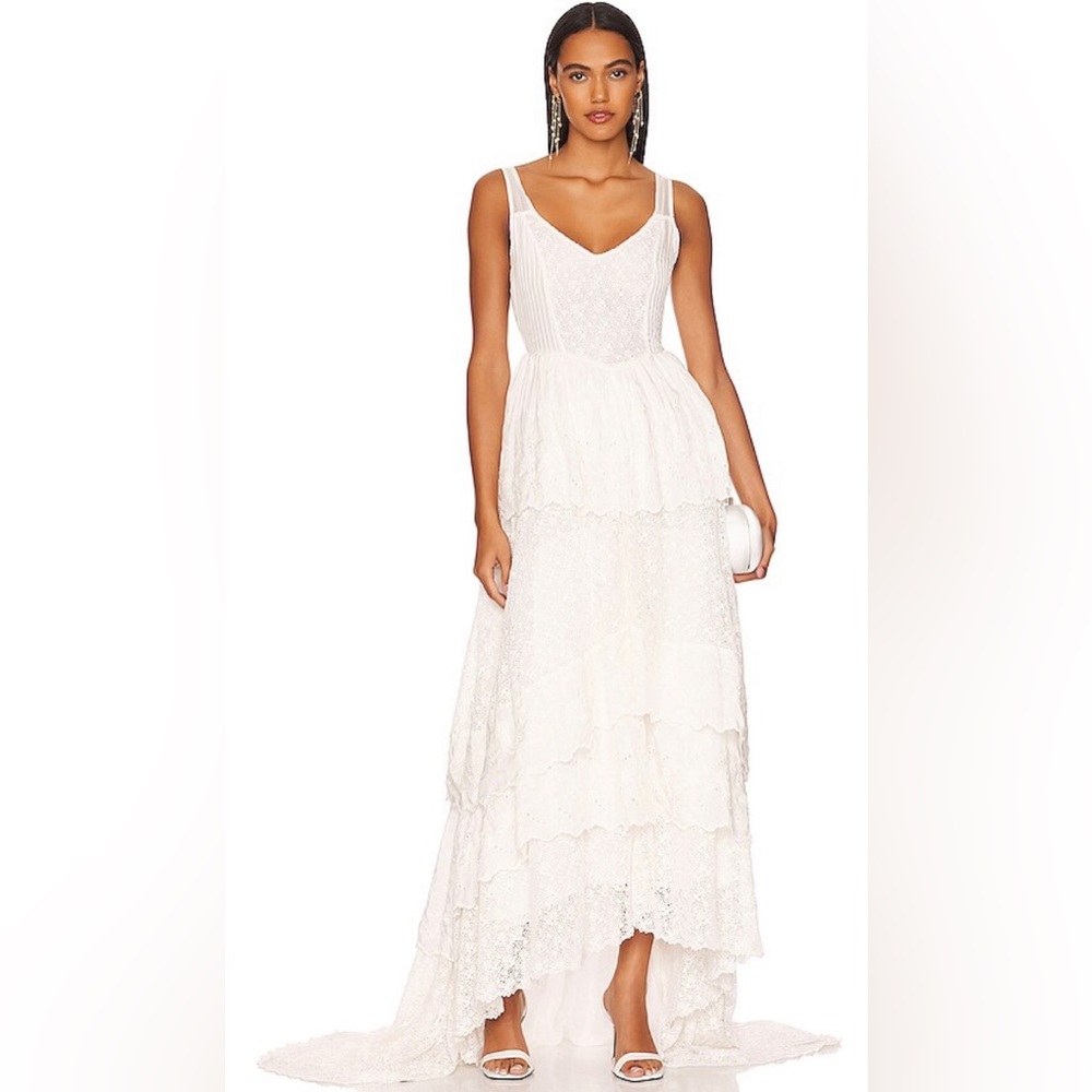 LoveShackFancy Sarabi Silk & Cotton Maxi Gown in True White